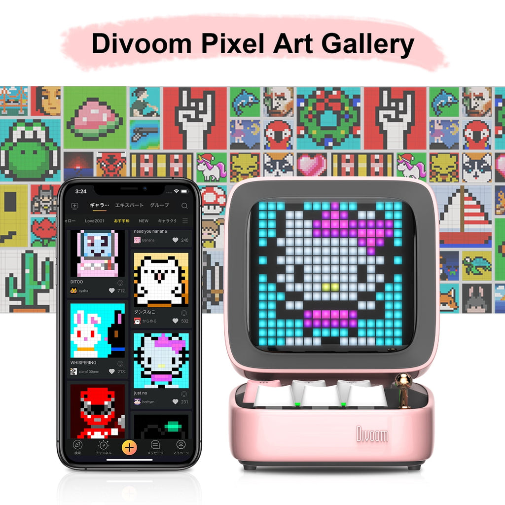 Divoom Ditoo Pro Pixel Art Gaming Bluetooth Speaker with 16x16 LED Display & App Control, 15W, Pink