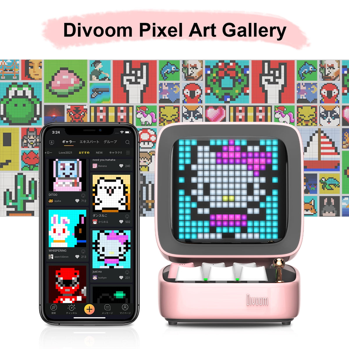 Divoom Ditoo Pro Pixel Art Gaming Bluetooth Speaker with 16x16 LED Display & App Control, 15W, Pink