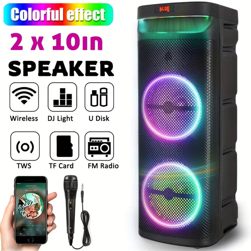 RIDWIND 8000W Peak Power Dual 12" Woofers Portable Bluetooth Speaker Indoor & Outdoor Loud Heavy Bass Sound System With Microphone RGB Party Lights Remote Control Support TWS/USB/FM/AUX/TF