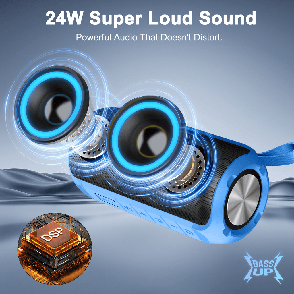 Portable Bluetooth Speaker, Bluetooth 5.3 Speaker Wireless, IPX7 Waterproof Outdoor Speaker, 24W Powerful Loud Stereo Sound, 12H Playtime, 7 Colorful Rgb Lights for Outdoor/Home/Party, Gift Ideas