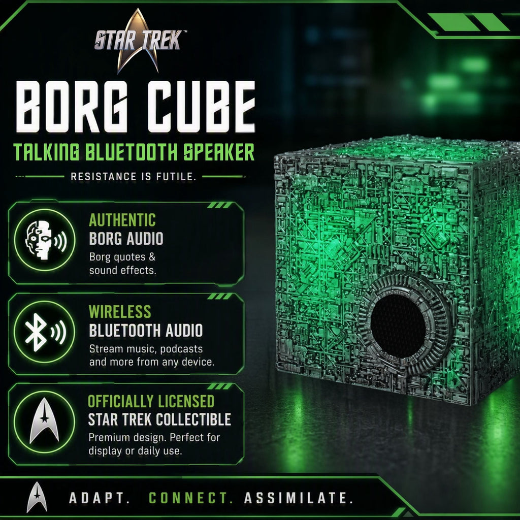Star Trek Borg Cube Bluetooth Speaker with Green Illumination, Sound Effects & Borg Quotes
