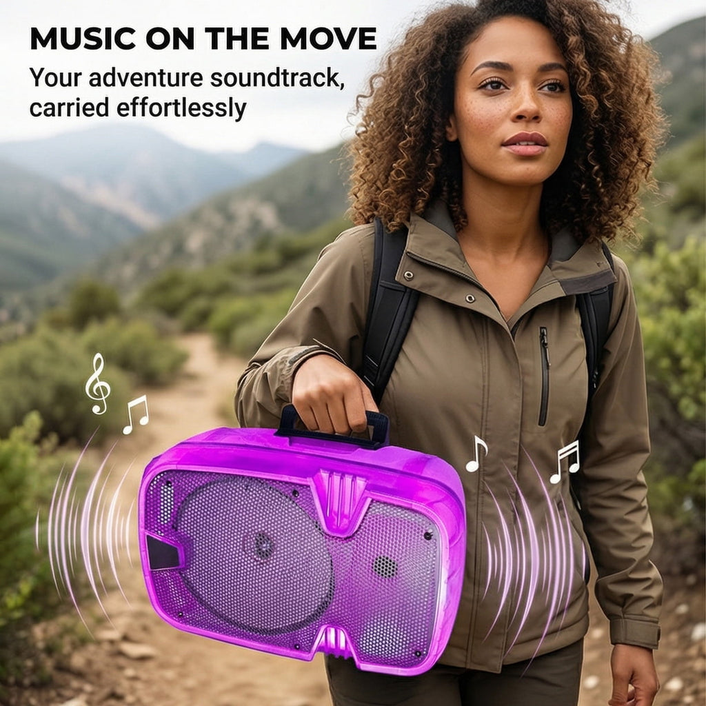 Portable BT Wireless Party Speaker with Translucent Light & Stand - Choose 8" (5 Colors) or 12", Includes Wired Mic, Remote, TWS, BT ConnectionUSB/TF/FM for Karaoke & Outdoor