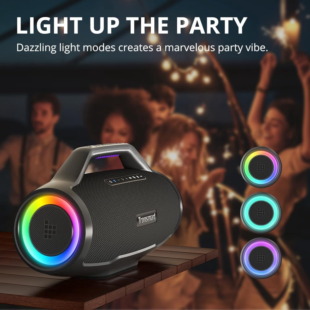 Tronsmart Bang Max 130W Bluetooth Party Speaker, IPX6 Waterproof, 24-Hour Battery, Custom EQ & Light Show, Bass boost, Sync 100+ Units Outdoor Portable Wireless Speaker for DJ & Poolside