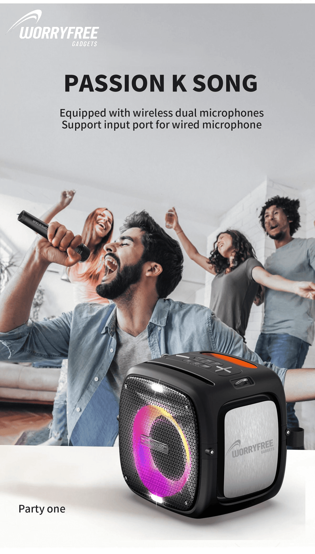 WorryFree Gadgets Portable Bluetooth Speaker with Two Microphones and Multicolor LED Lights, Wireless, 80W, Black