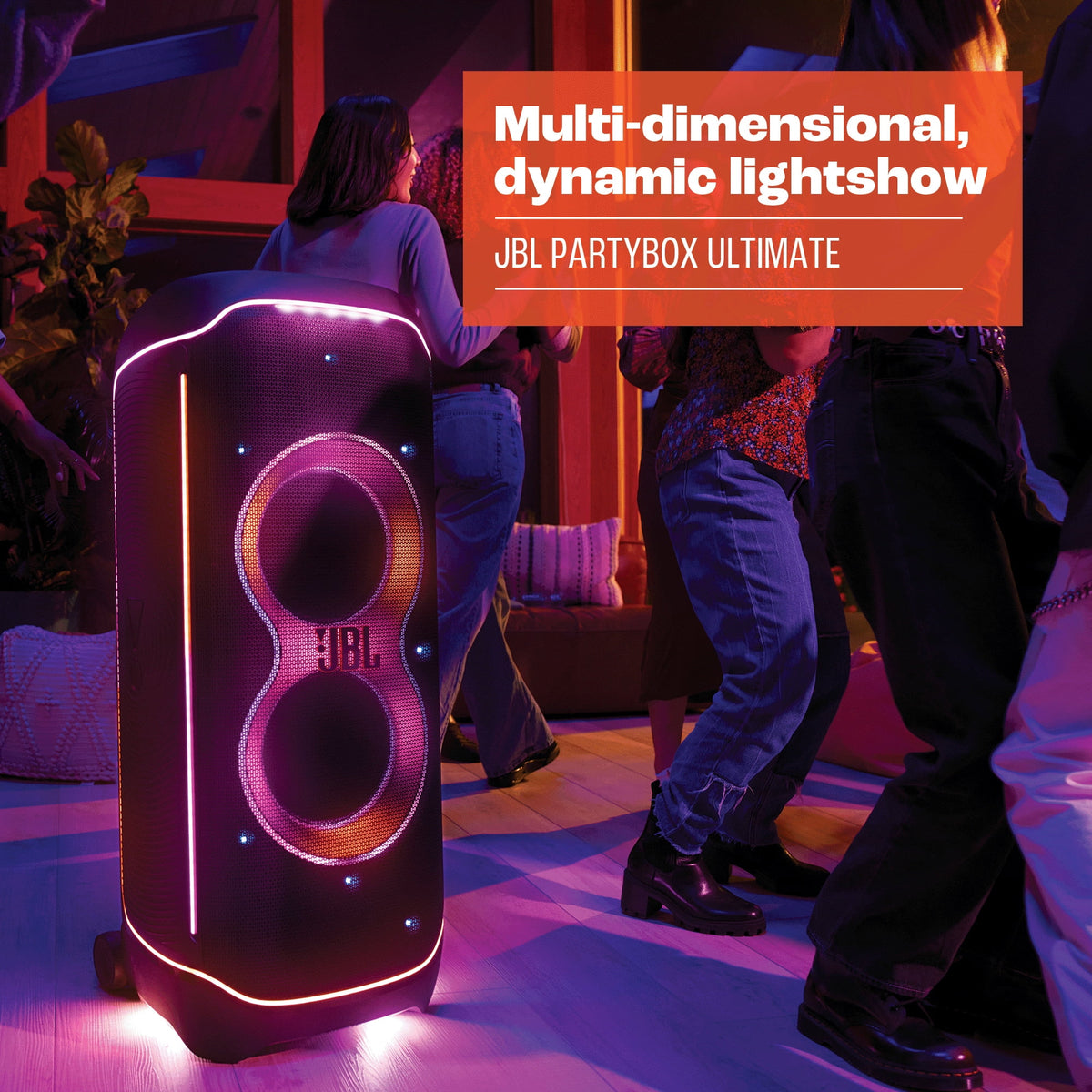 JBL PartyBox Ultimate - Massive party speaker with powerful sound, multi-dimensional lightshow, and splashproof design. - Black
