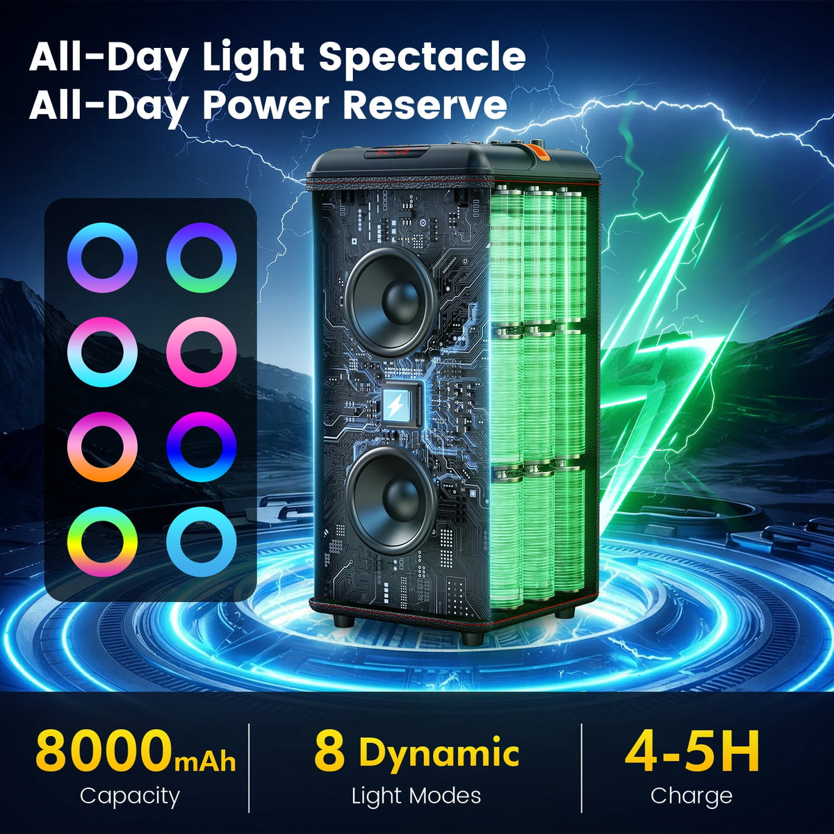 JYX Bluetooth Speaker, Dual 6.5'' Subwoofer Portable Party Speaker System for Outdoor, Deep Bass Party Box with Led Lights, T27-T